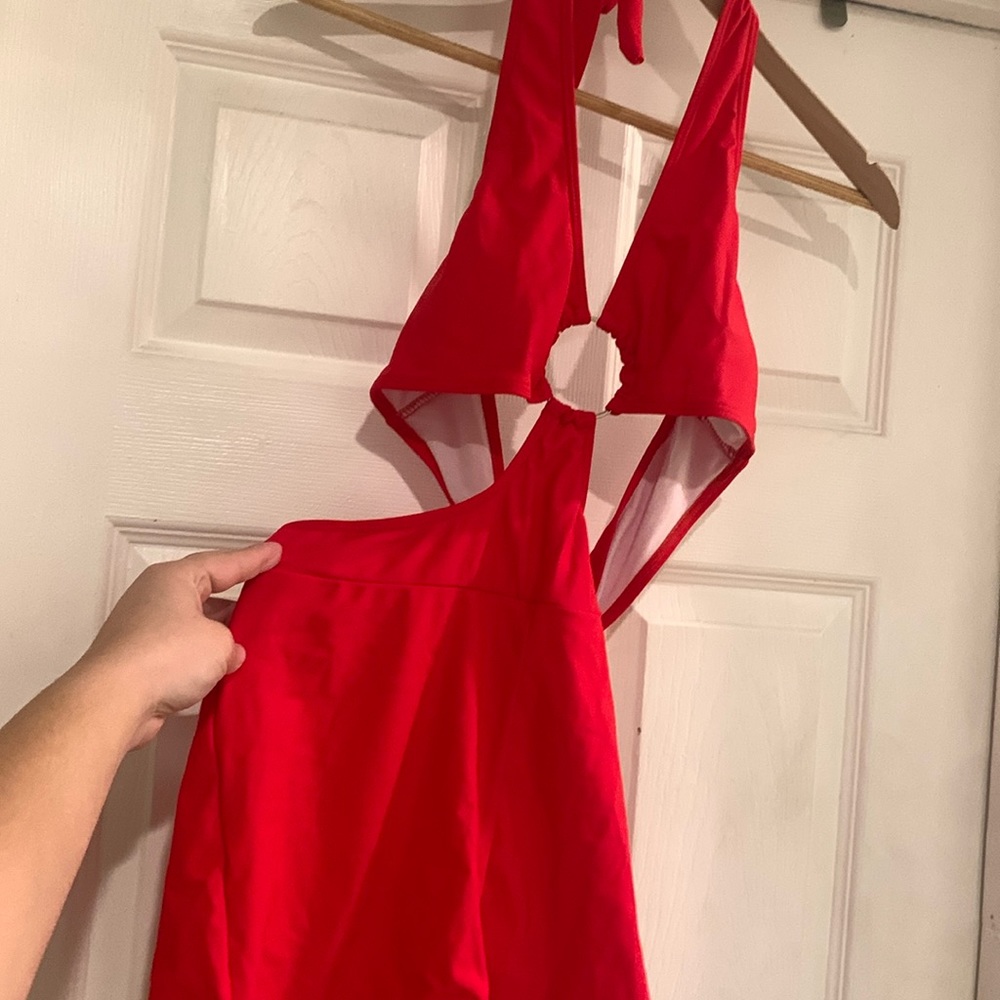 Red swim suit